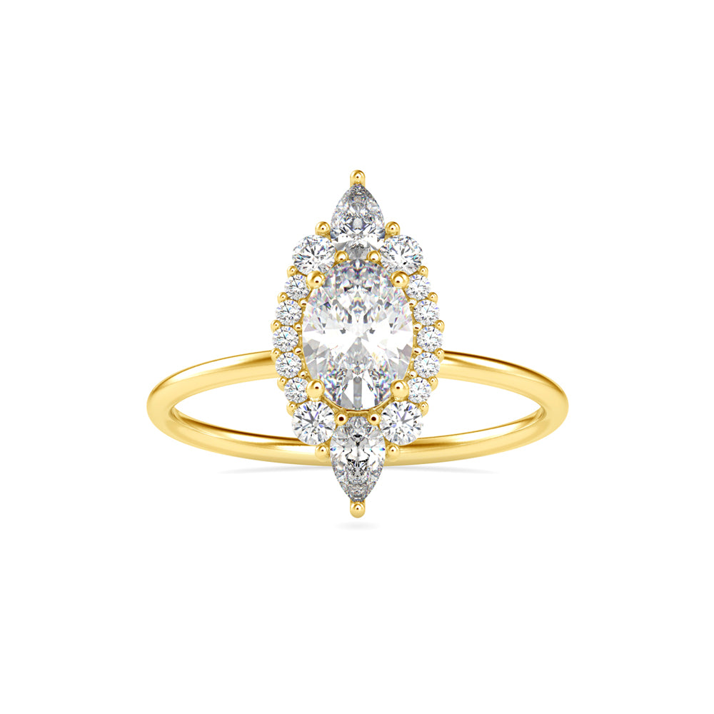 1.03Ct Elongated Oval Halo Lab-Grown Diamond Gold Ring
