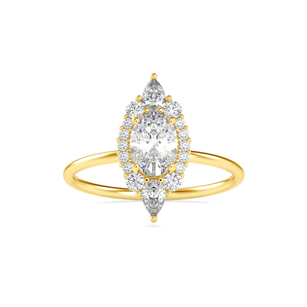 1.03Ct Elongated Oval Halo Lab-Grown Diamond Gold Ring
