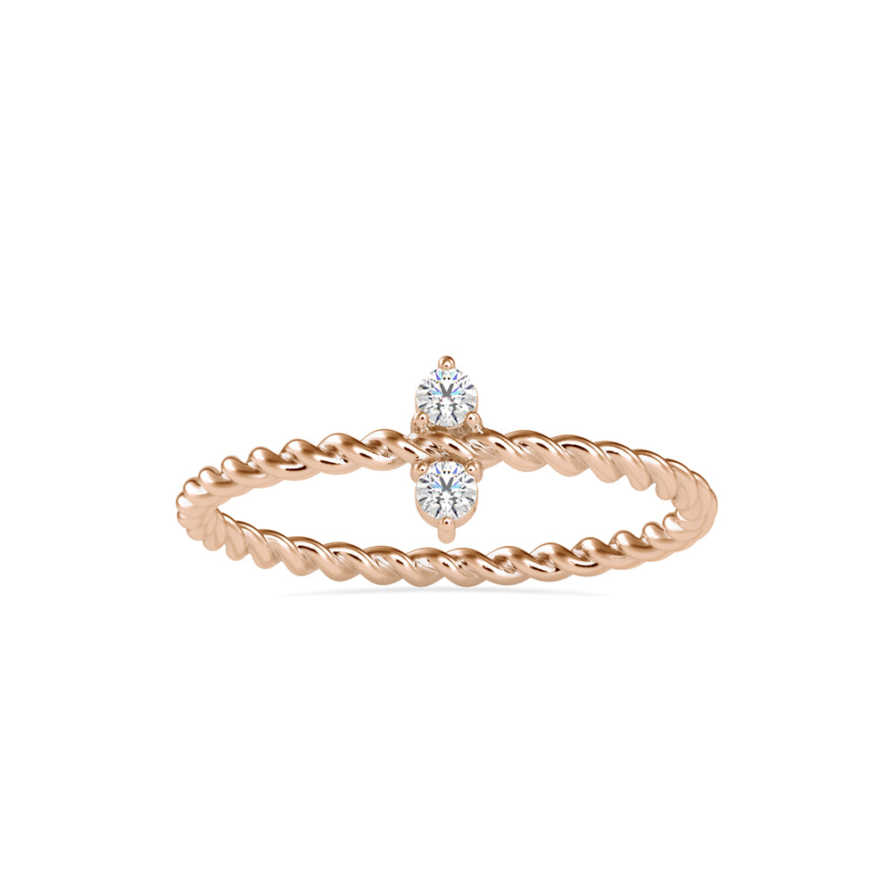0.08Ct Twisted Round Two Stone Lab-Grown Diamond Gold Ring