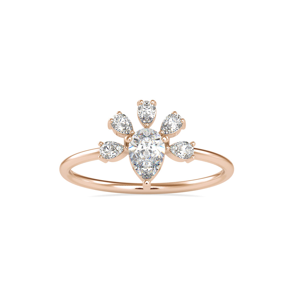 0.63Ct Pear Prong With Cluster Lab-Grown Diamond Gold Ring