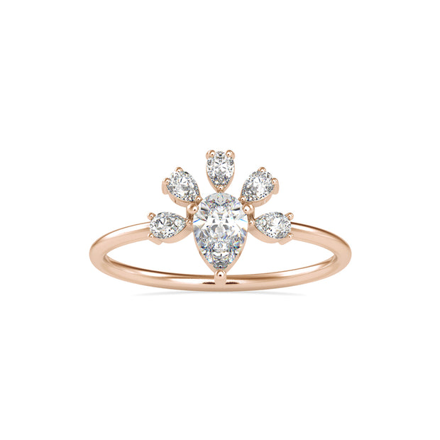 0.63Ct Pear Prong With Cluster Lab-Grown Diamond Gold Ring