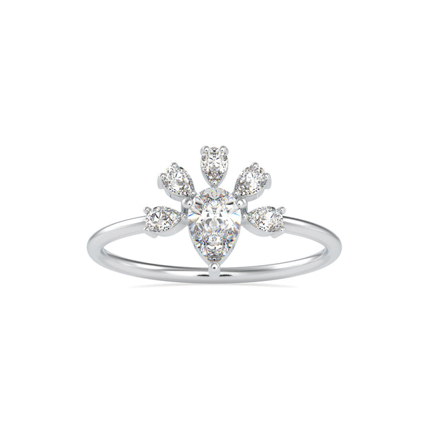 0.63Ct Pear Prong With Cluster Lab-Grown Diamond Gold Ring