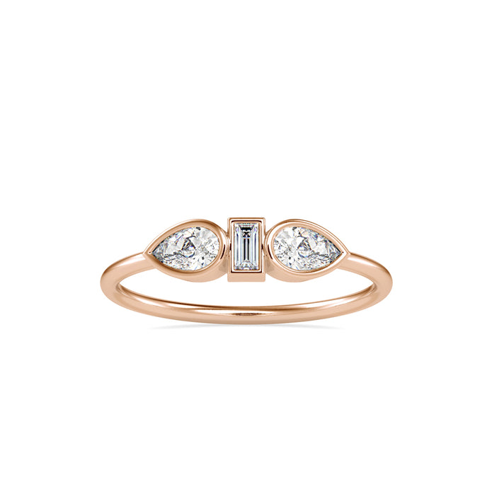 0.38Ct Baguette Bezel With Three Stone Lab-Grown Diamond Gold Ring