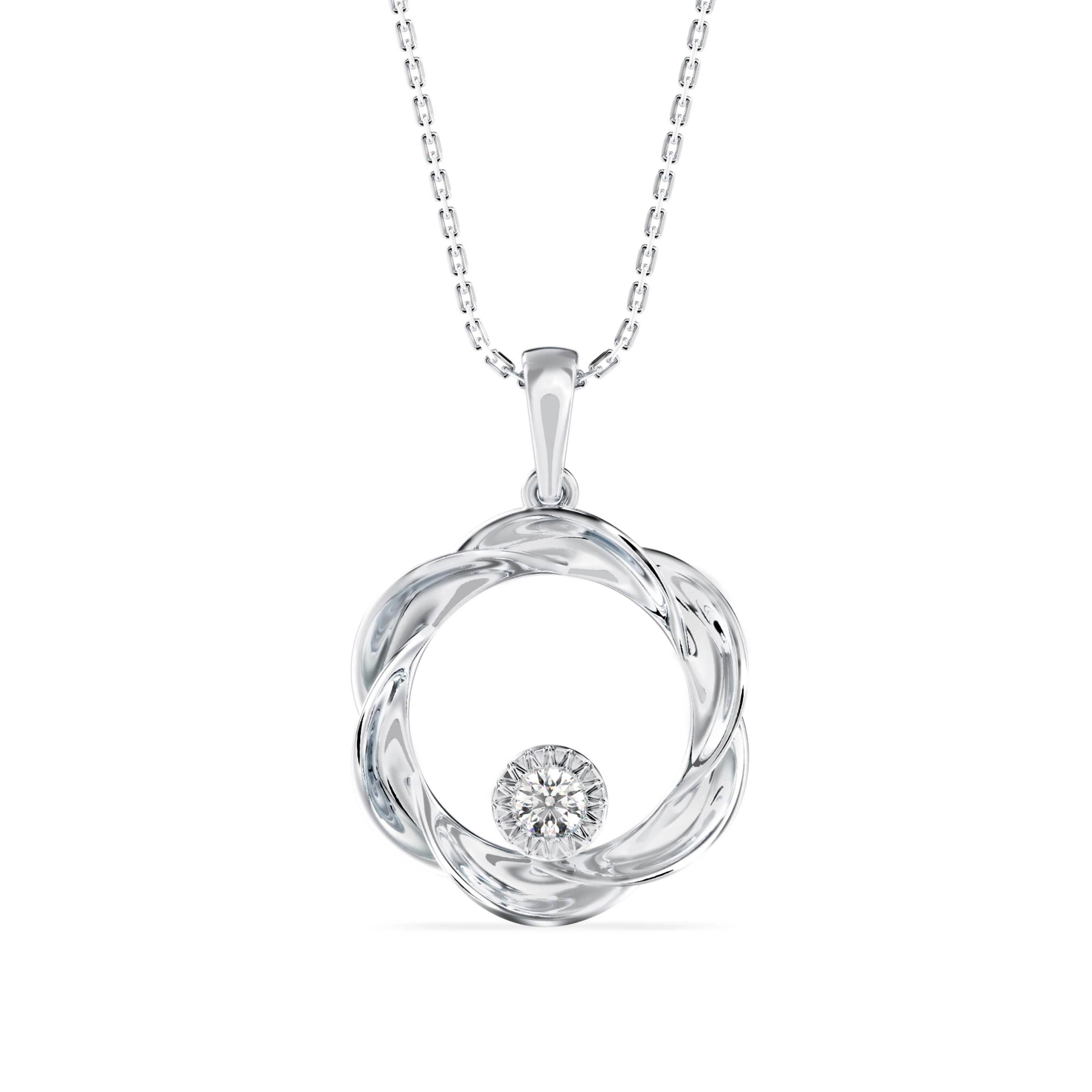0.10Ct Round Bezel Twisted Lab-Grown Diamond Gold Pendant Necklace