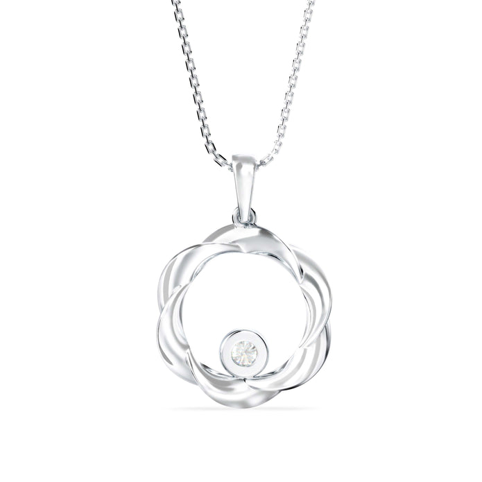 0.10Ct Round Bezel Twisted Lab-Grown Diamond Gold Pendant Necklace