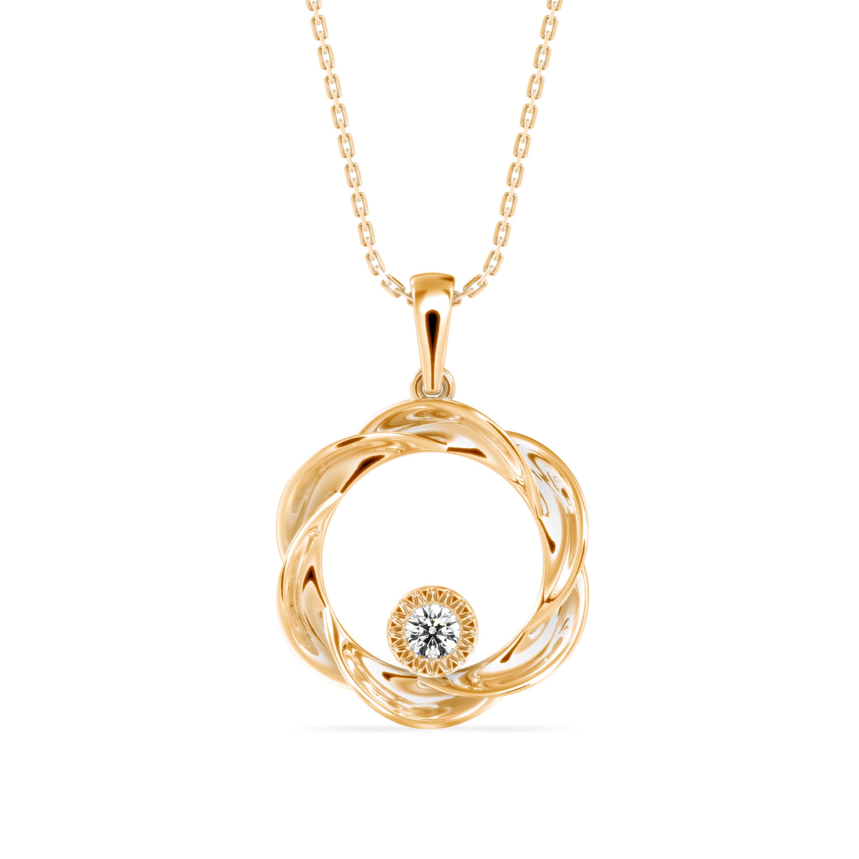 0.10Ct Round Bezel Twisted Lab-Grown Diamond Gold Pendant Necklace