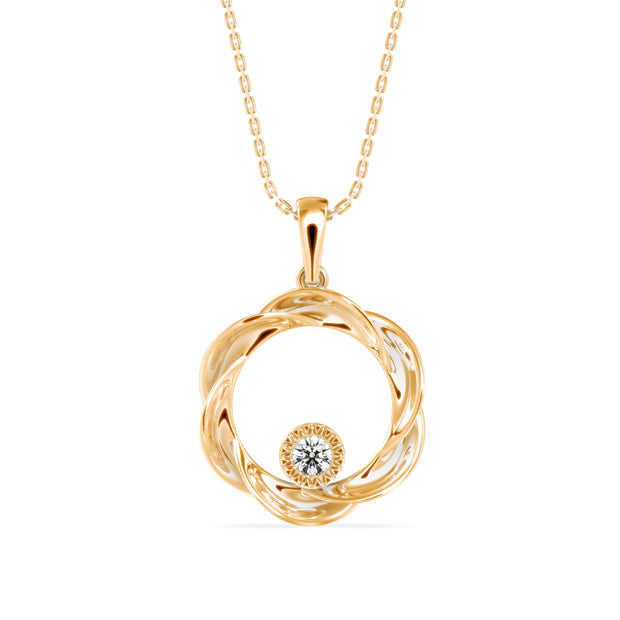 0.10Ct Round Bezel Twisted Lab-Grown Diamond Gold Pendant Necklace
