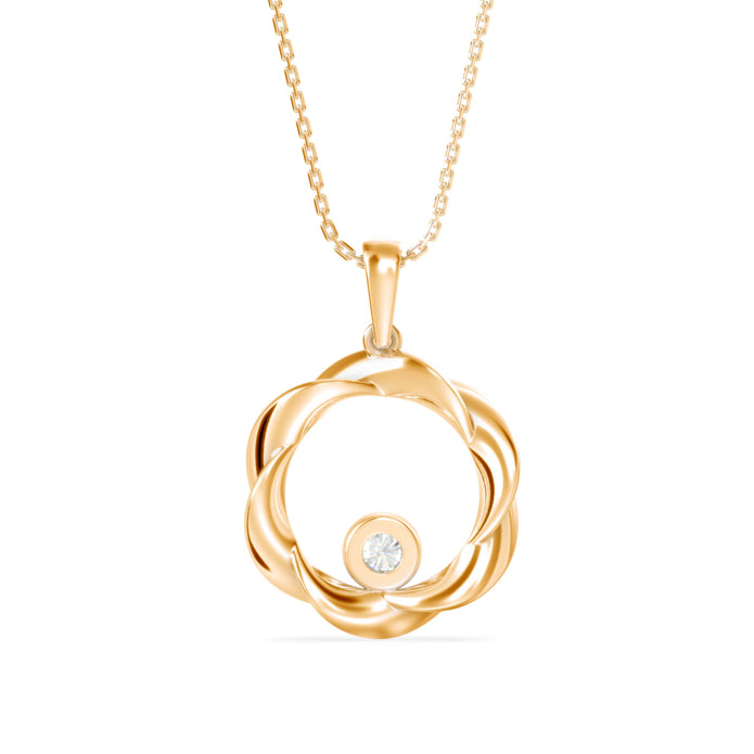 0.10Ct Round Bezel Twisted Lab-Grown Diamond Gold Pendant Necklace