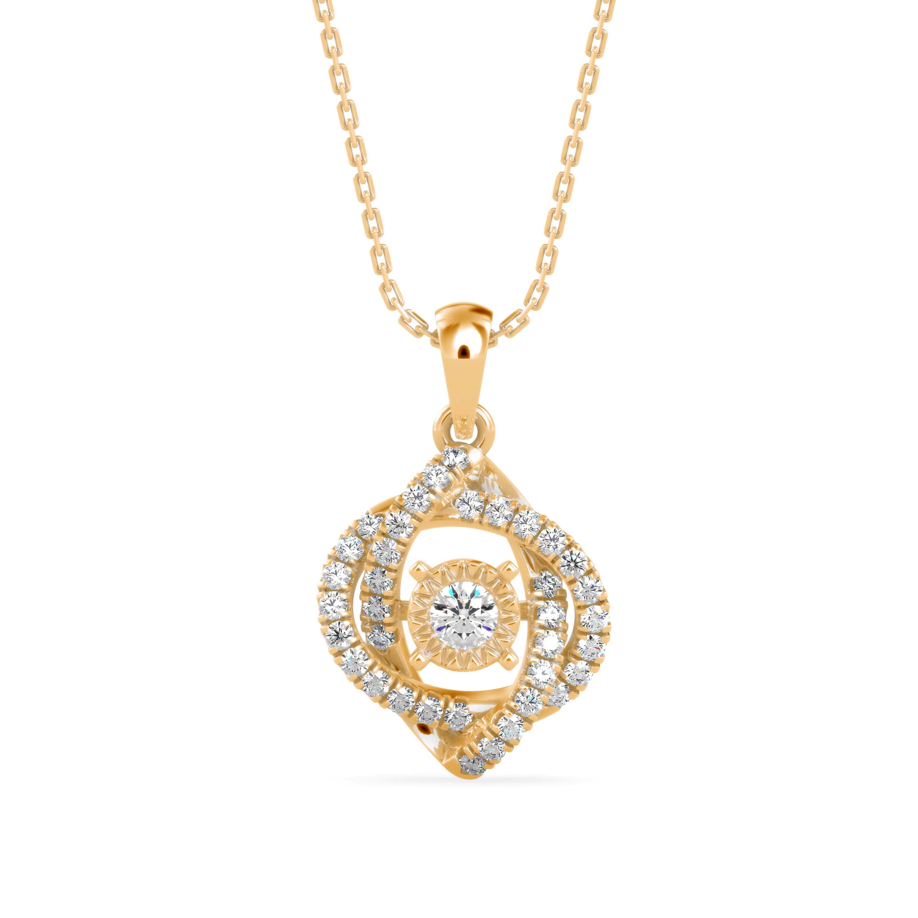 0.34Ct Round Swirl Halo Design Lab-Grown Diamond Gold Pendant Necklace