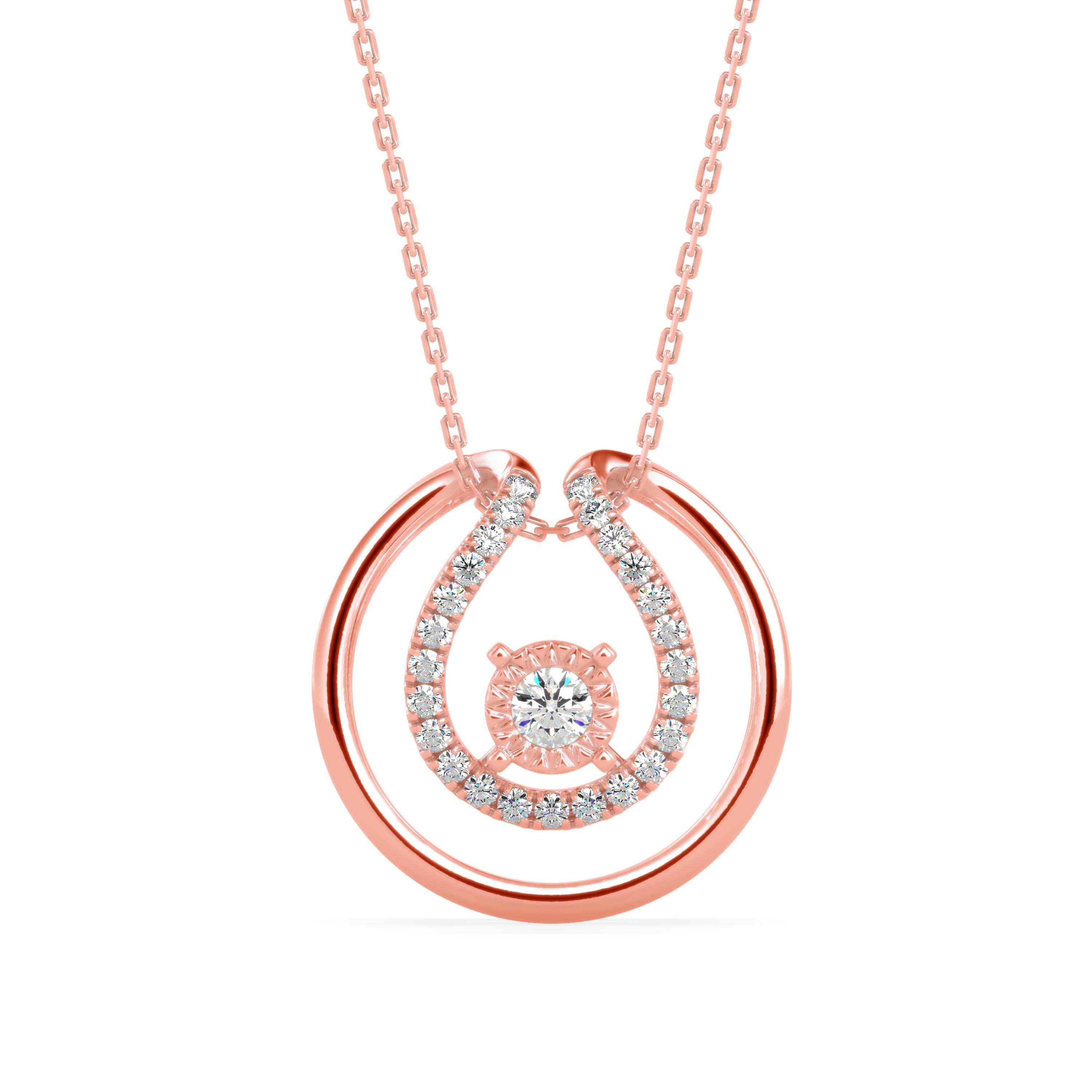 0.26Ct Floting Style Bezel Lab-Grown Diamond Gold Pendant Necklace