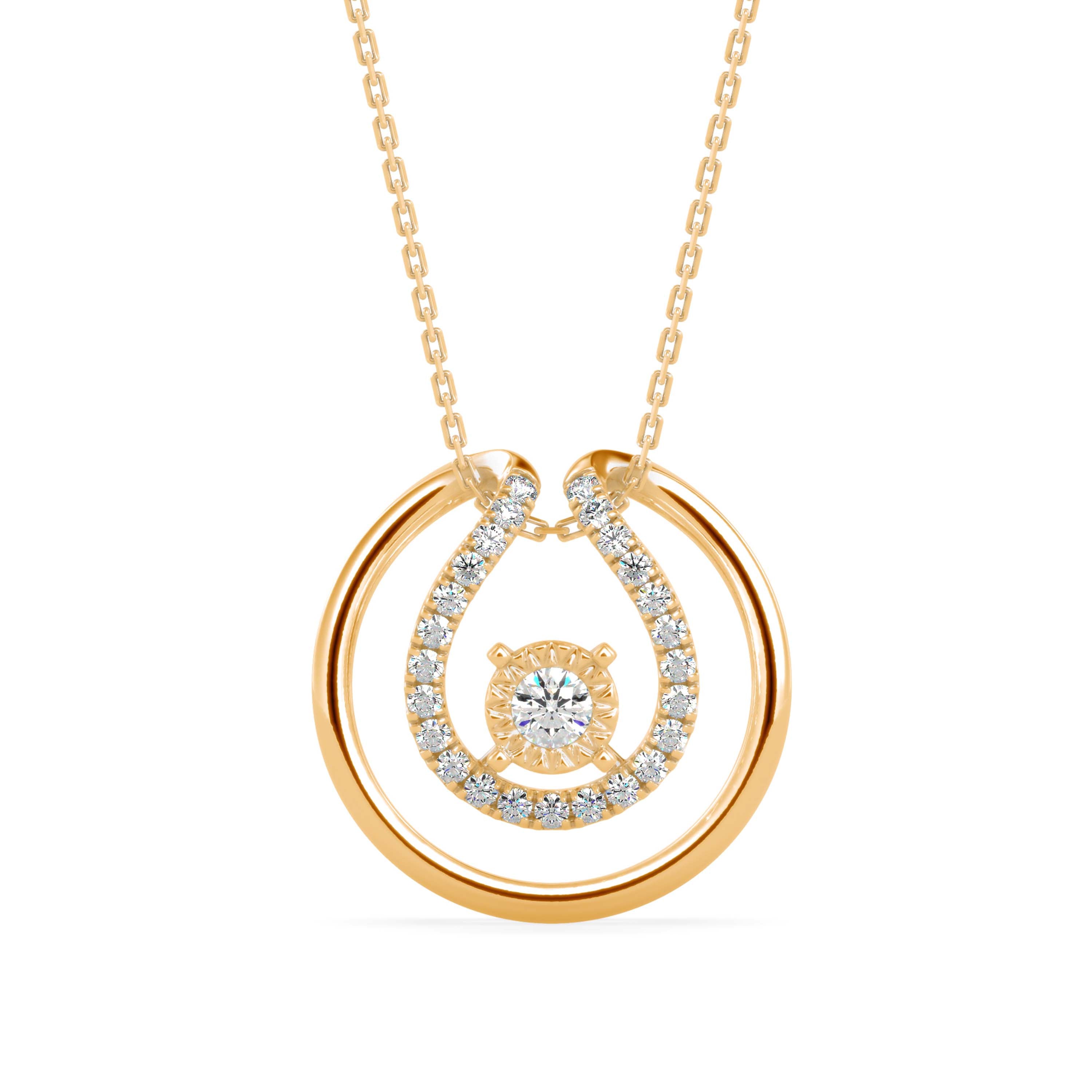 0.26Ct Floting Style Bezel Lab-Grown Diamond Gold Pendant Necklace