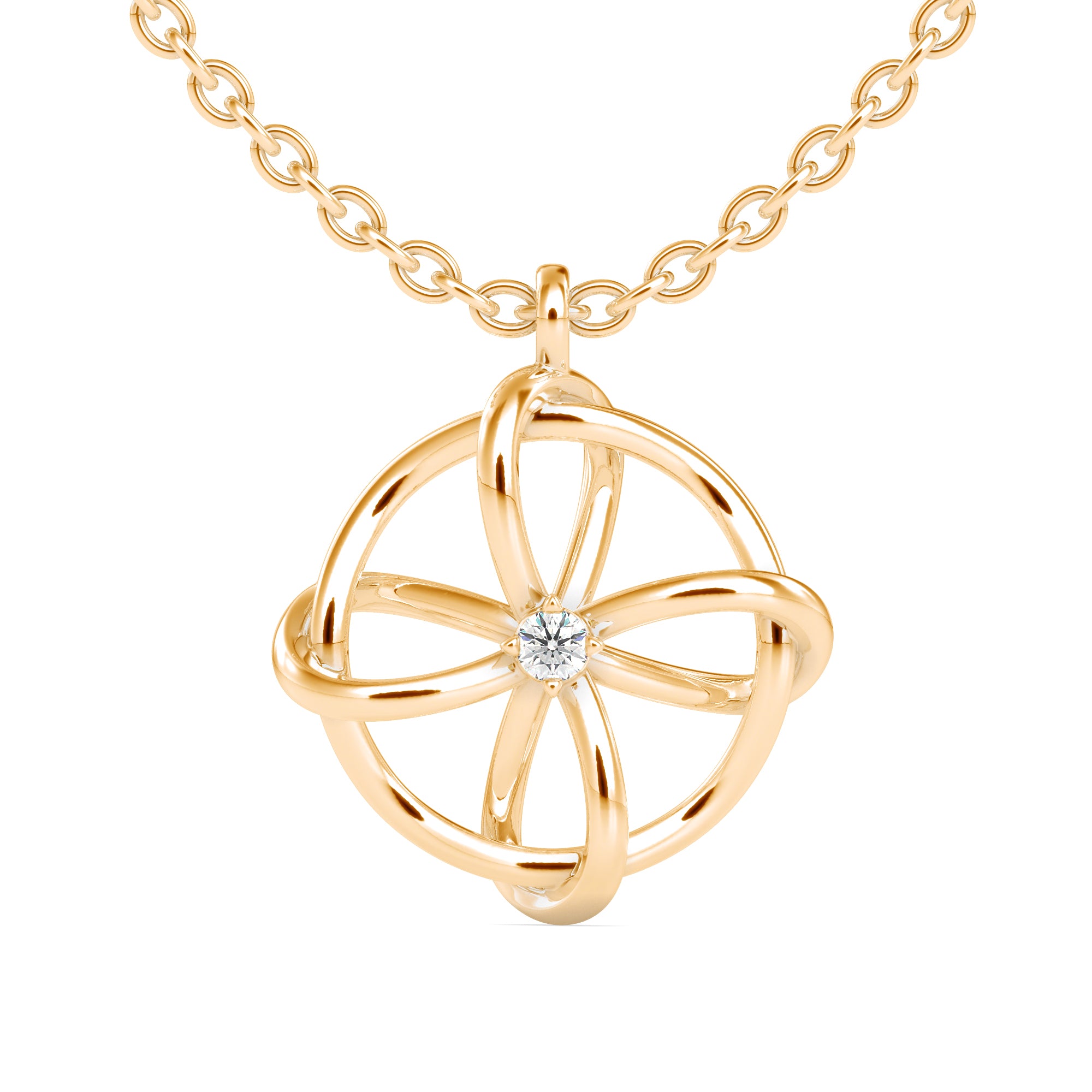 0.04Ct Flower Look Prong Lab-Grown Diamond Gold Pendant Necklace