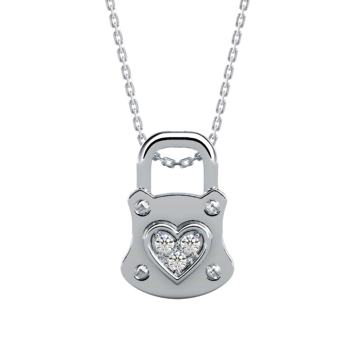 0.07Ct Lock Shaped Prong Lab-Grown Diamond Gold Pendant Necklace