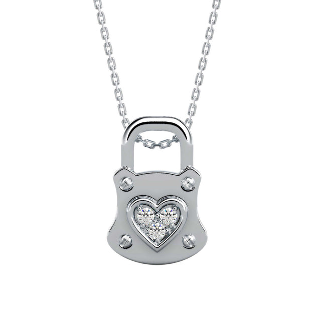 0.07Ct Lock Shaped Prong Lab-Grown Diamond Gold Pendant Necklace