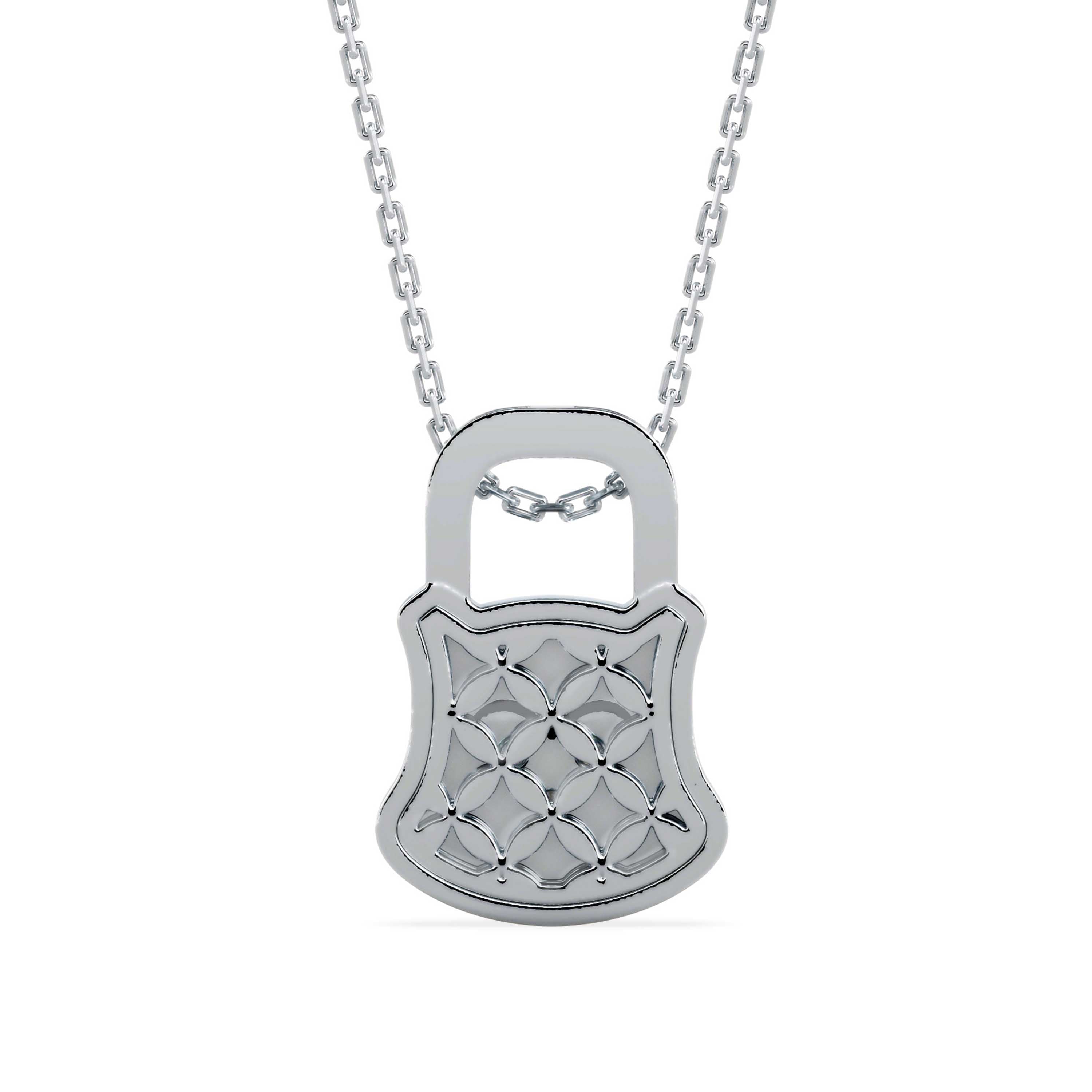 0.07Ct Lock Shaped Prong Lab-Grown Diamond Gold Pendant Necklace