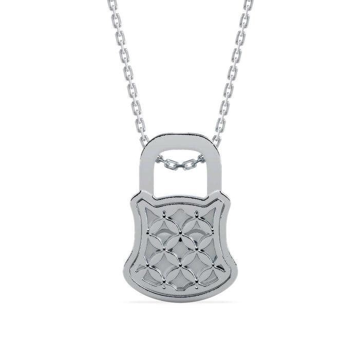 0.07Ct Lock Shaped Prong Lab-Grown Diamond Gold Pendant Necklace