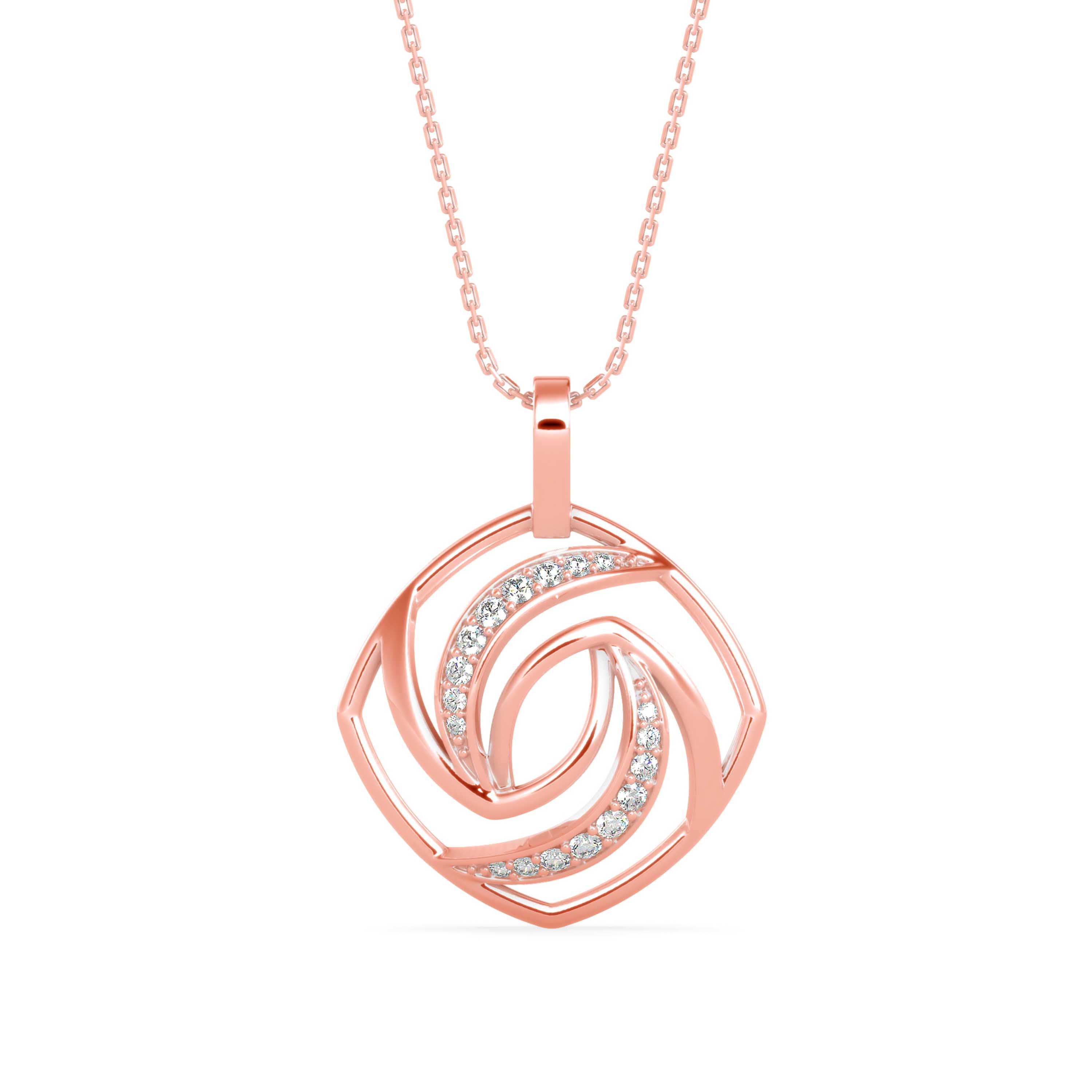 0.18Ct Swirl Design Pave Lab-Grown Diamond Gold Pendant Necklace