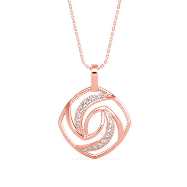 0.18Ct Swirl Design Pave Lab-Grown Diamond Gold Pendant Necklace