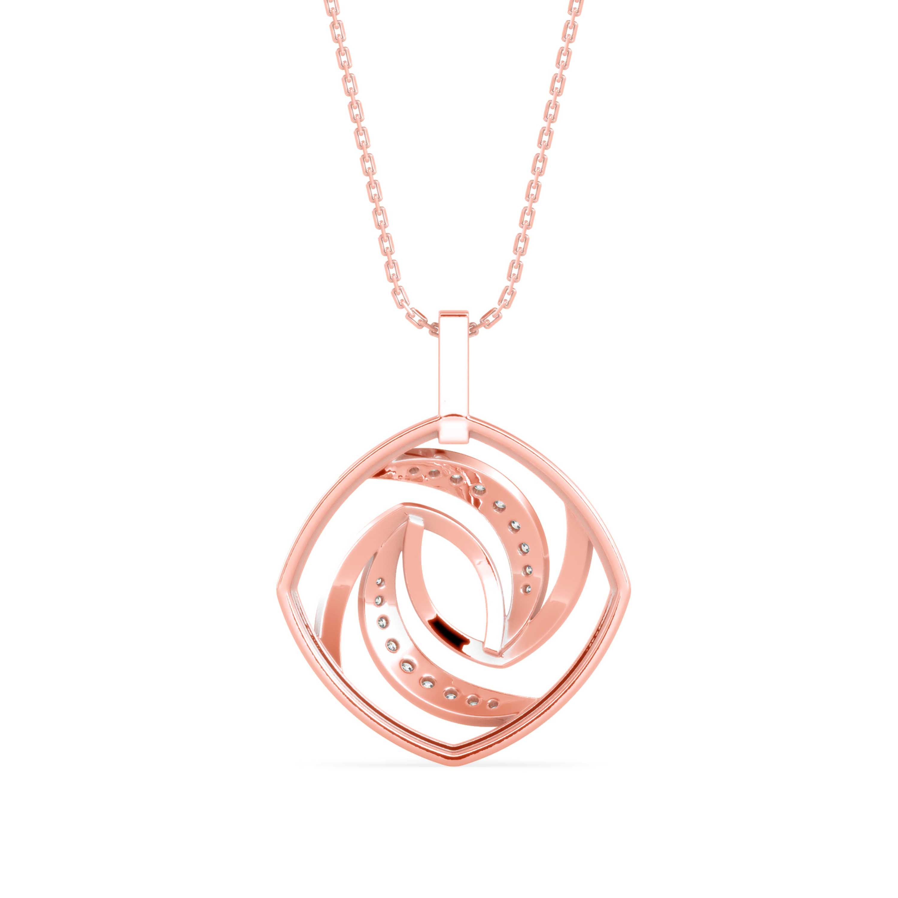 0.18Ct Swirl Design Pave Lab-Grown Diamond Gold Pendant Necklace