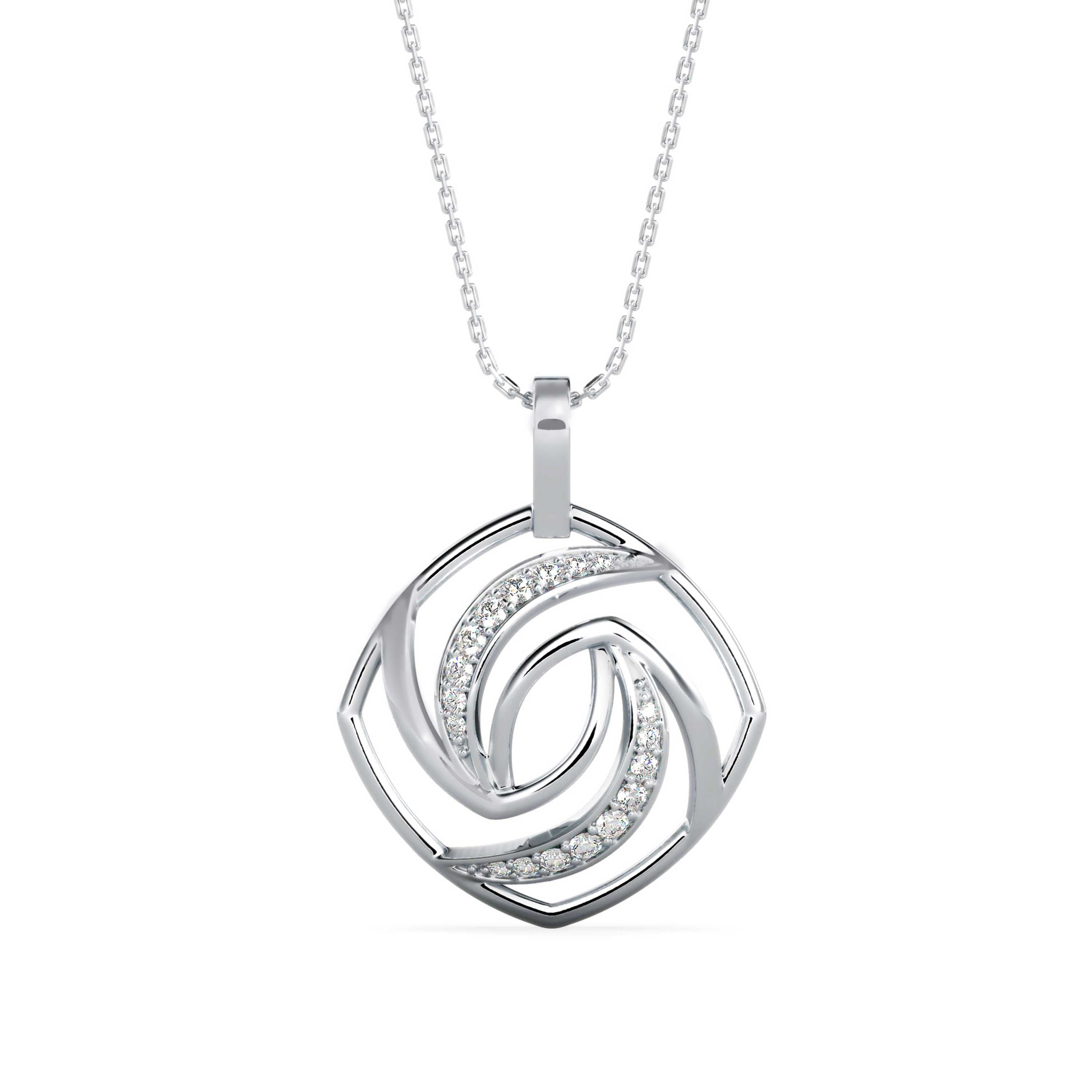 0.18Ct Swirl Design Pave Lab-Grown Diamond Gold Pendant Necklace
