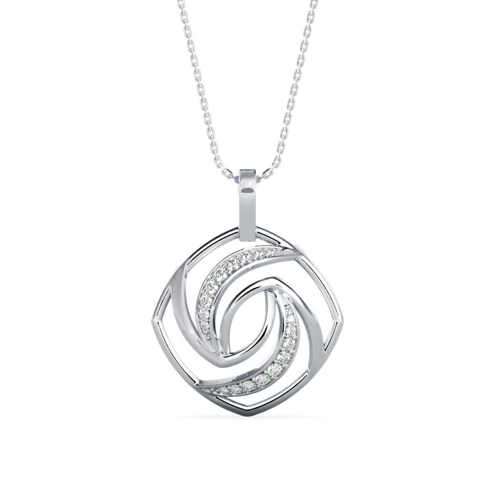 0.18Ct Swirl Design Pave Lab-Grown Diamond Gold Pendant Necklace