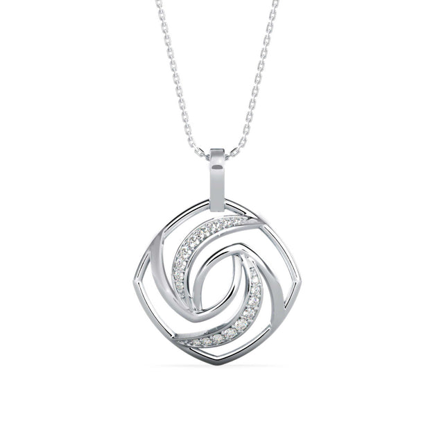 0.18Ct Swirl Design Pave Lab-Grown Diamond Gold Pendant Necklace