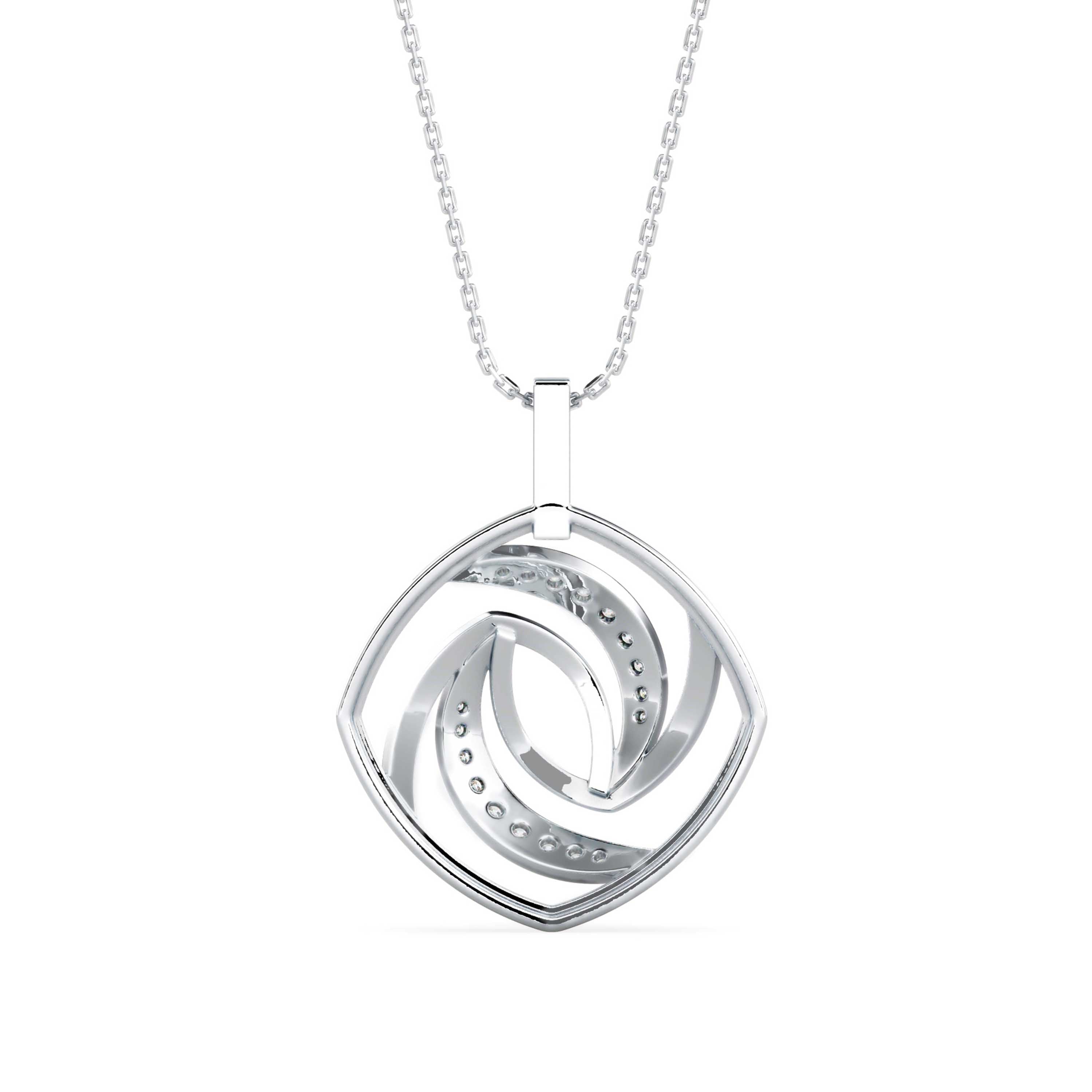 0.18Ct Swirl Design Pave Lab-Grown Diamond Gold Pendant Necklace