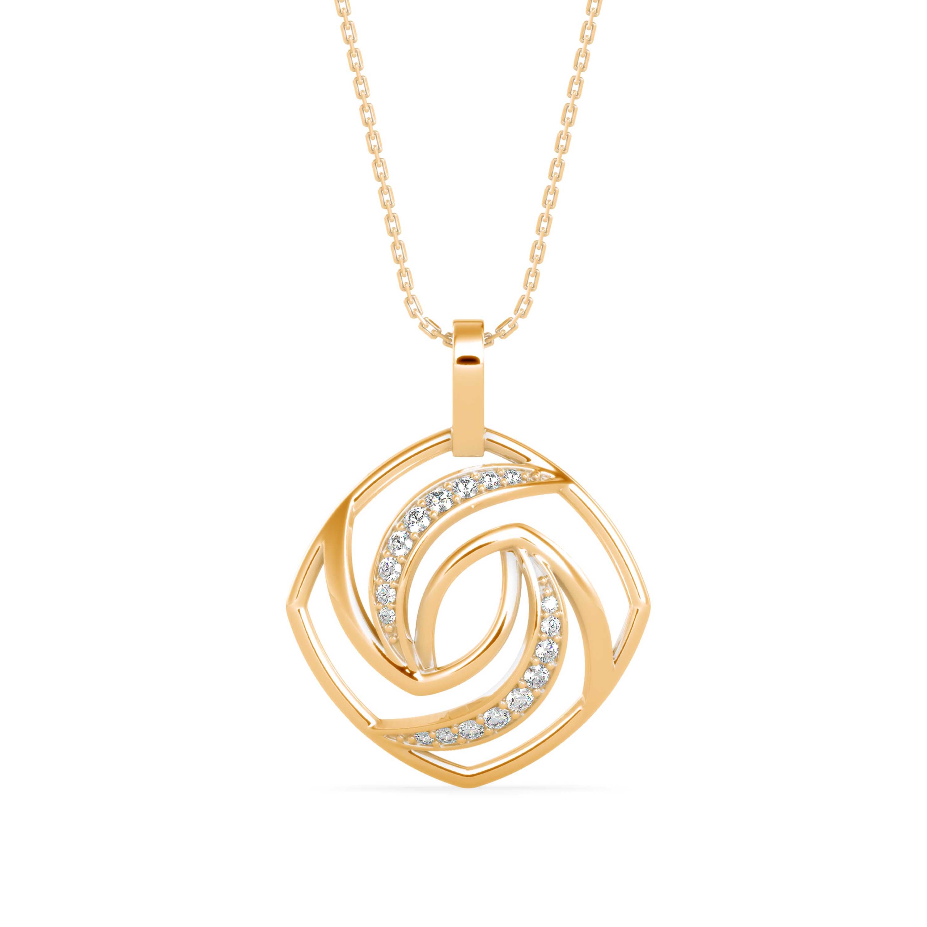 0.18Ct Swirl Design Pave Lab-Grown Diamond Gold Pendant Necklace