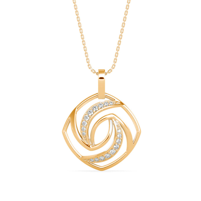 0.18Ct Swirl Design Pave Lab-Grown Diamond Gold Pendant Necklace