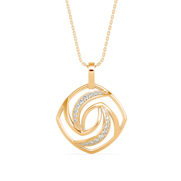 0.18Ct Swirl Design Pave Lab-Grown Diamond Gold Pendant Necklace