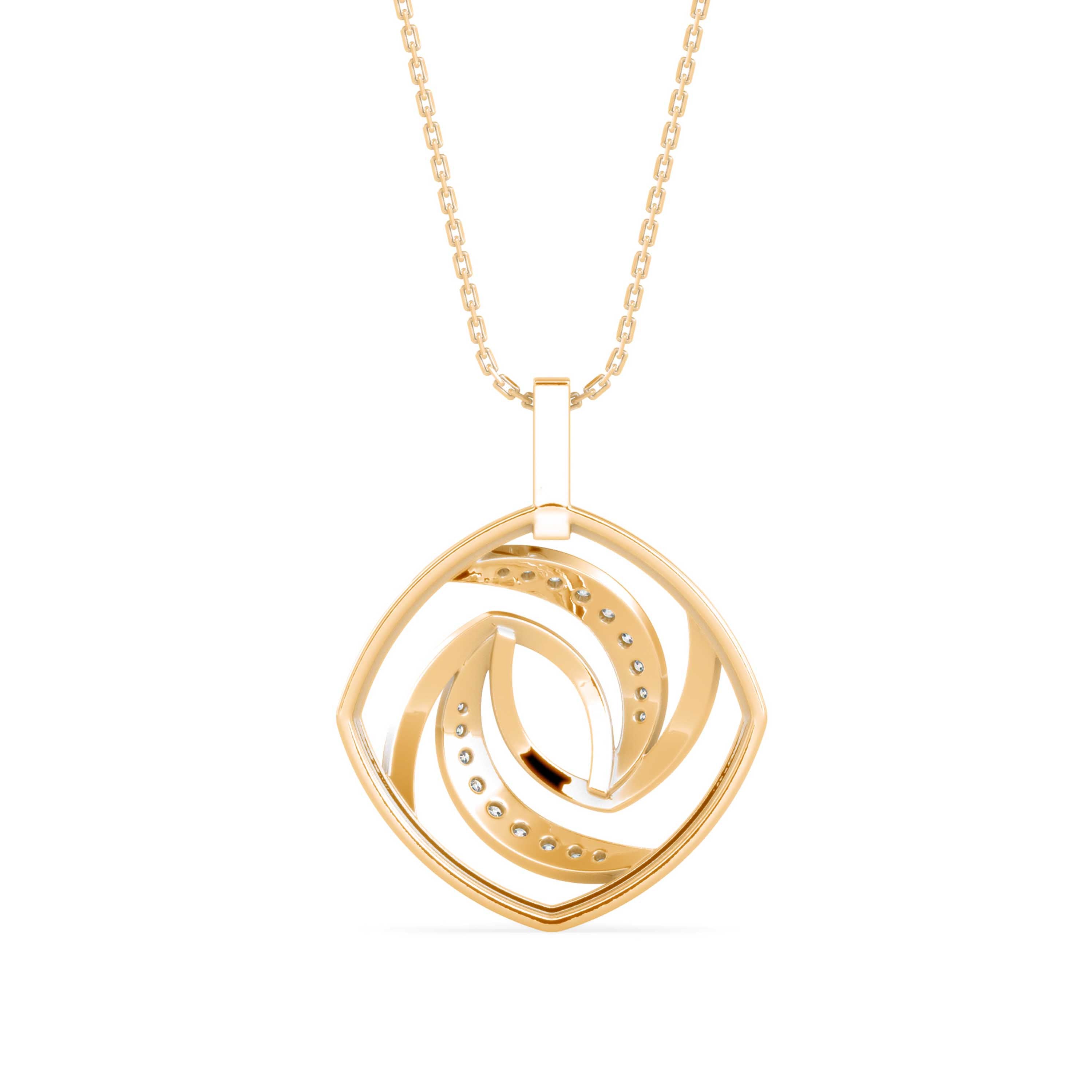 0.18Ct Swirl Design Pave Lab-Grown Diamond Gold Pendant Necklace
