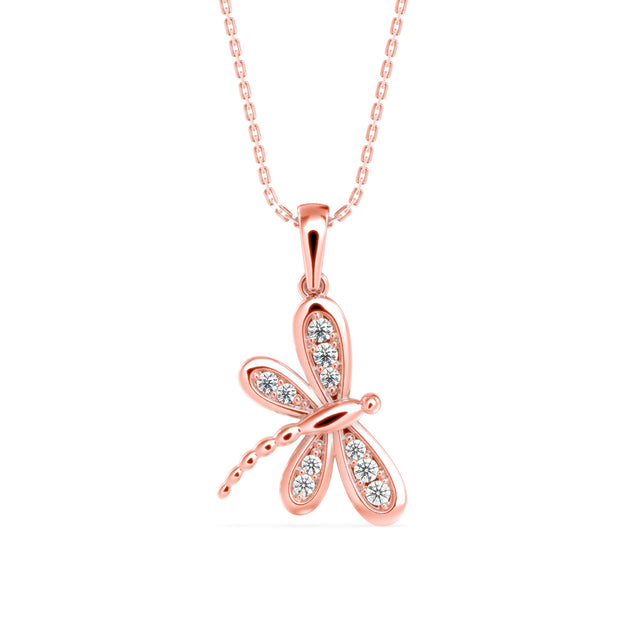 0.14Ct Dragonfly Shape Prong Lab-Grown Diamond Gold Pendant Necklace