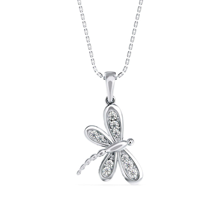 0.14Ct Dragonfly Shape Prong Lab-Grown Diamond Gold Pendant Necklace
