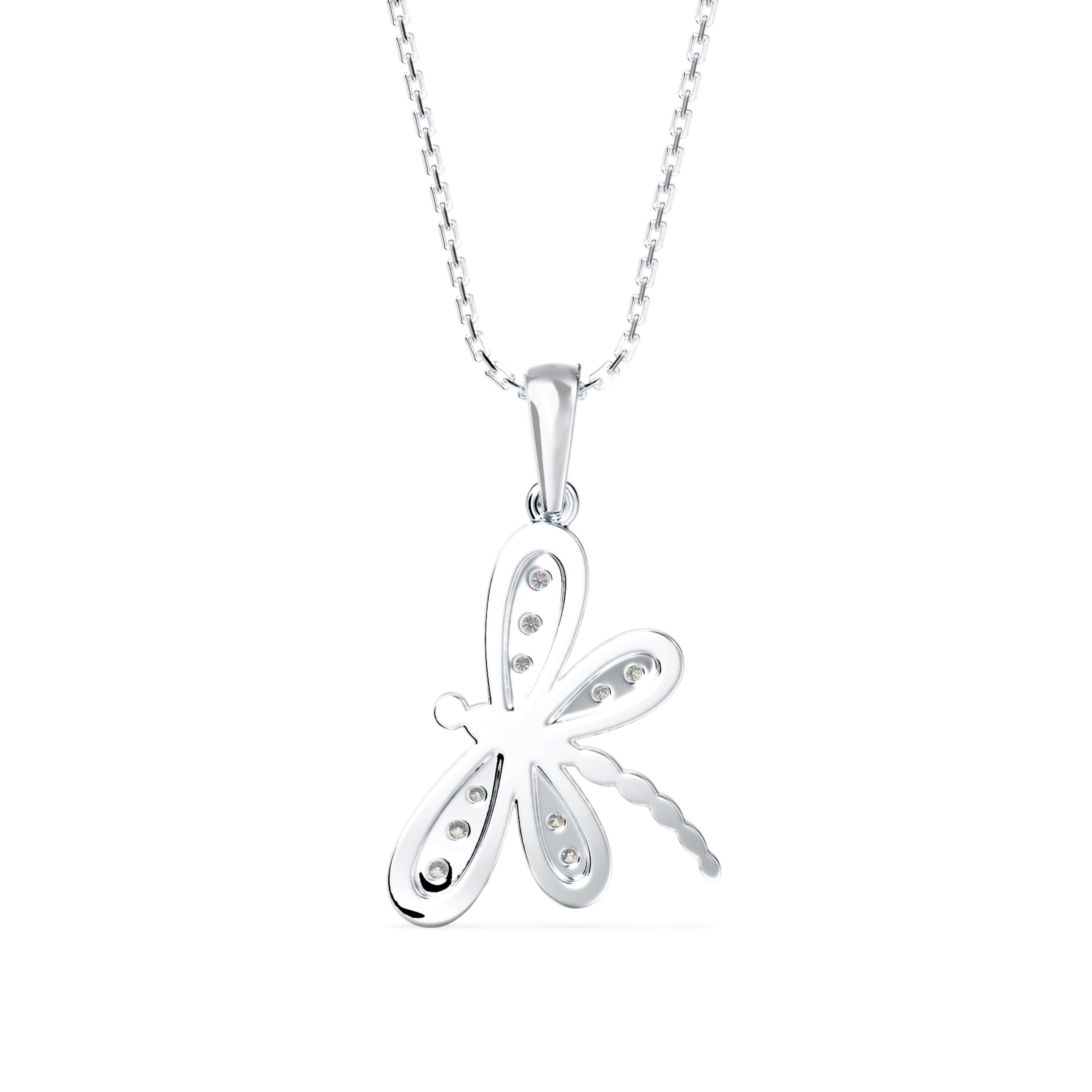 0.14Ct Dragonfly Shape Prong Lab-Grown Diamond Gold Pendant Necklace