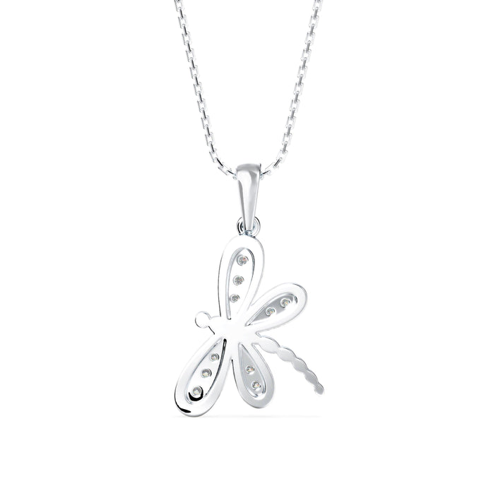 0.14Ct Dragonfly Shape Prong Lab-Grown Diamond Gold Pendant Necklace