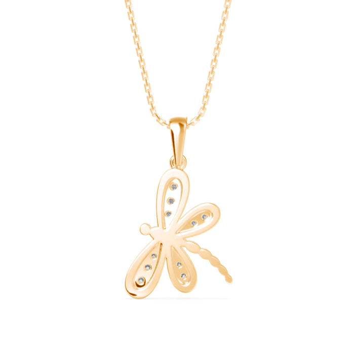 0.14Ct Dragonfly Shape Prong Lab-Grown Diamond Gold Pendant Necklace