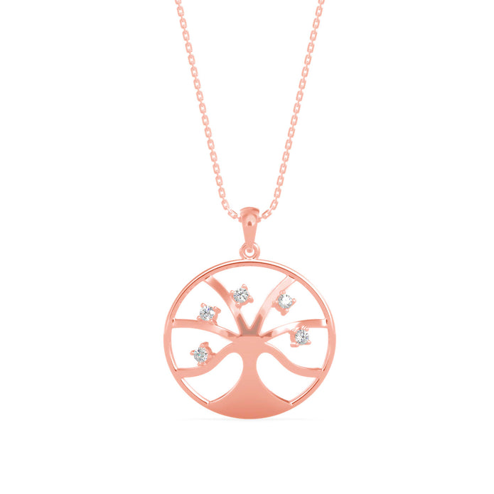 0.15Ct Tree of Life Design Lab-Grown Diamond Gold Pendant Necklace