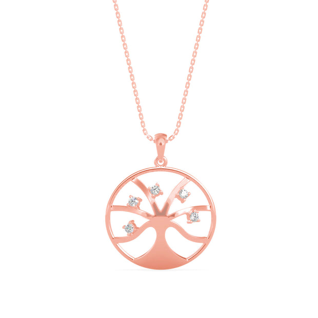 0.15Ct Tree of Life Design Lab-Grown Diamond Gold Pendant Necklace