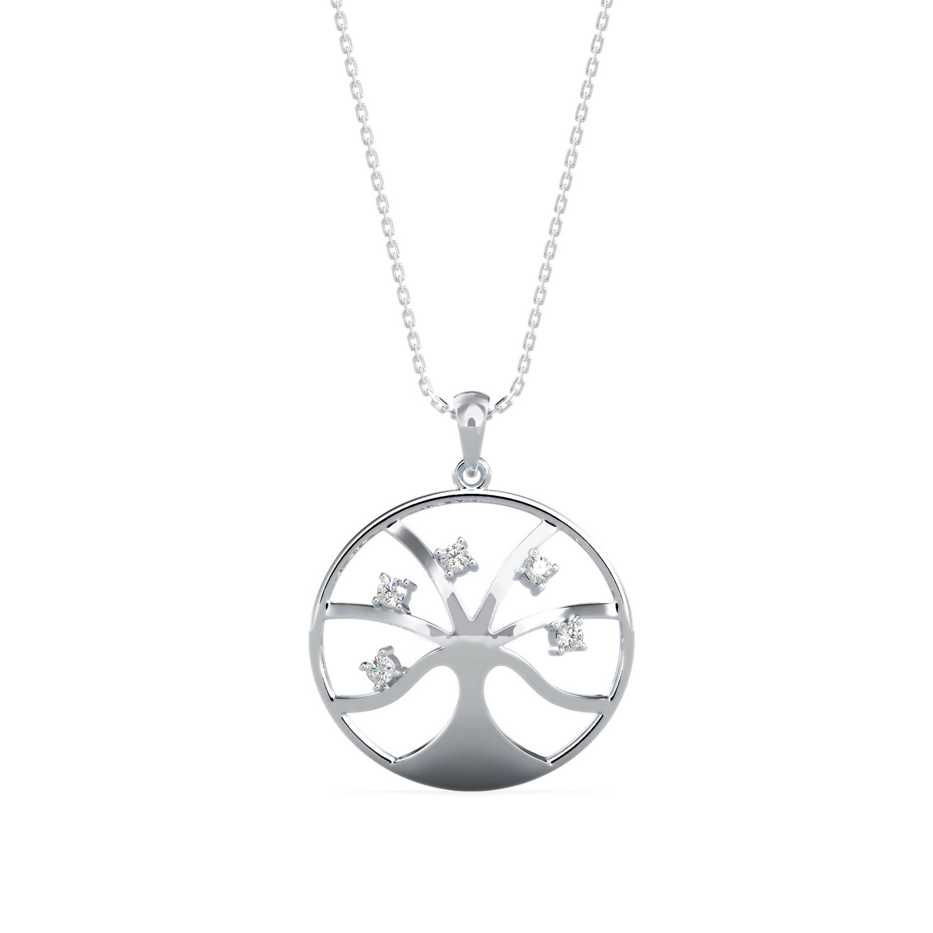 0.15Ct Tree of Life Design Lab-Grown Diamond Gold Pendant Necklace