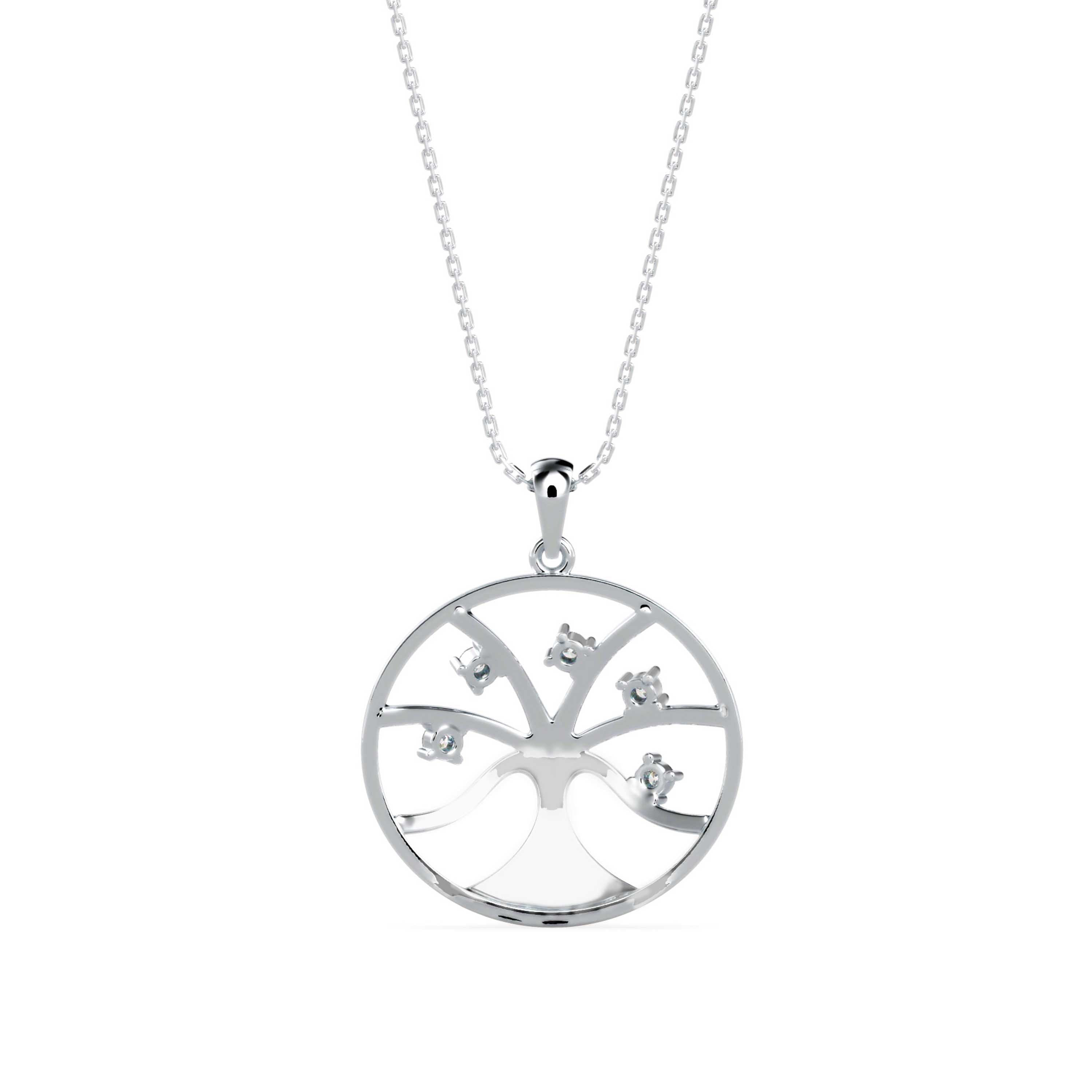 0.15Ct Tree of Life Design Lab-Grown Diamond Gold Pendant Necklace