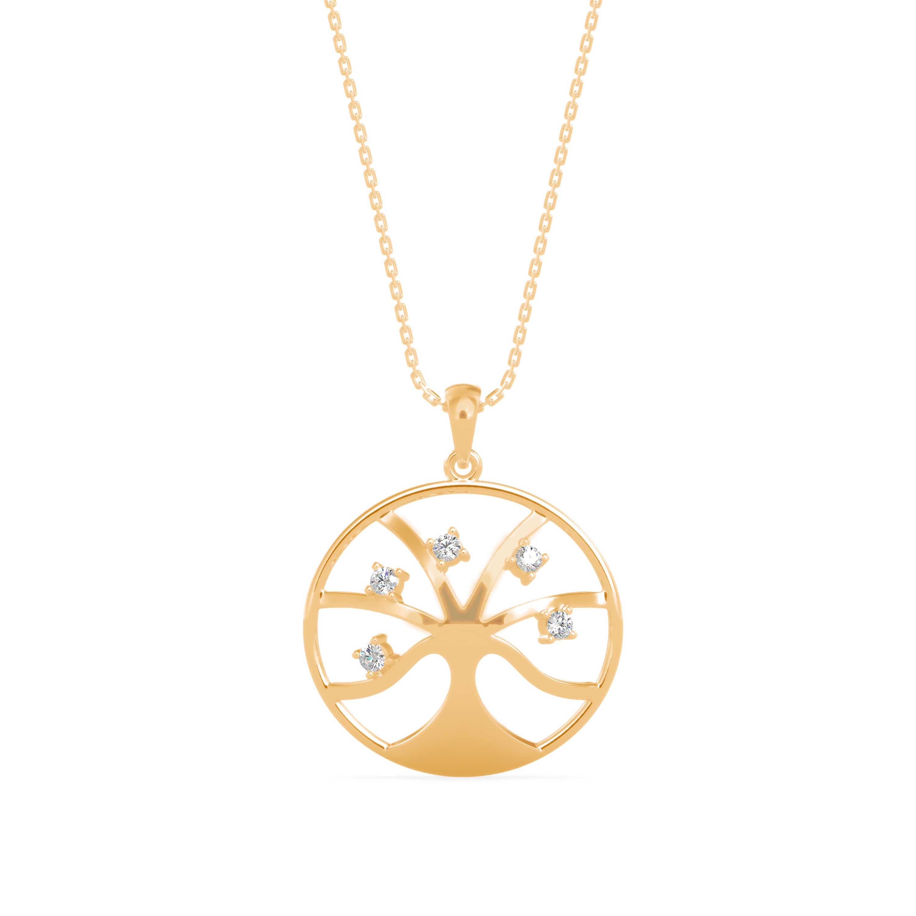 0.15Ct Tree of Life Design Lab-Grown Diamond Gold Pendant Necklace
