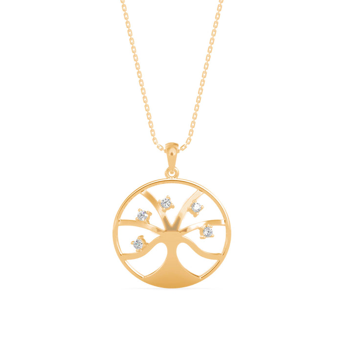 0.15Ct Tree of Life Design Lab-Grown Diamond Gold Pendant Necklace