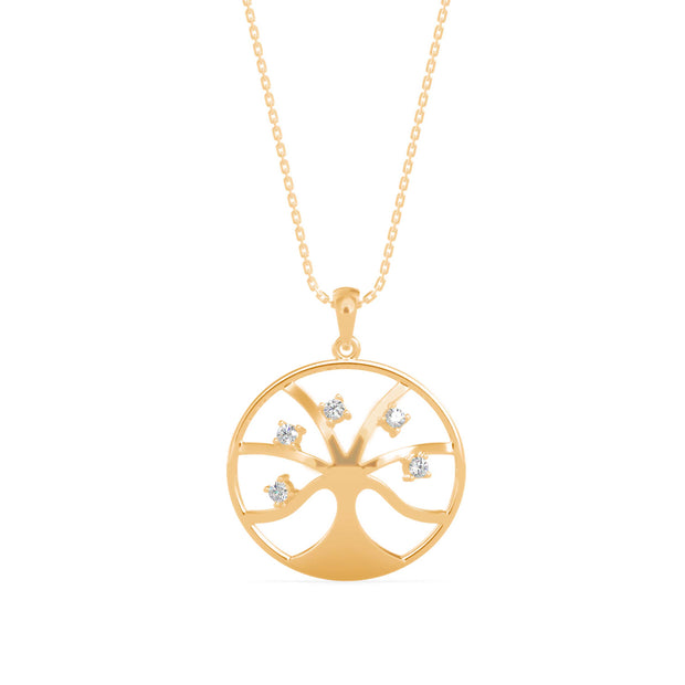 0.15Ct Tree of Life Design Lab-Grown Diamond Gold Pendant Necklace