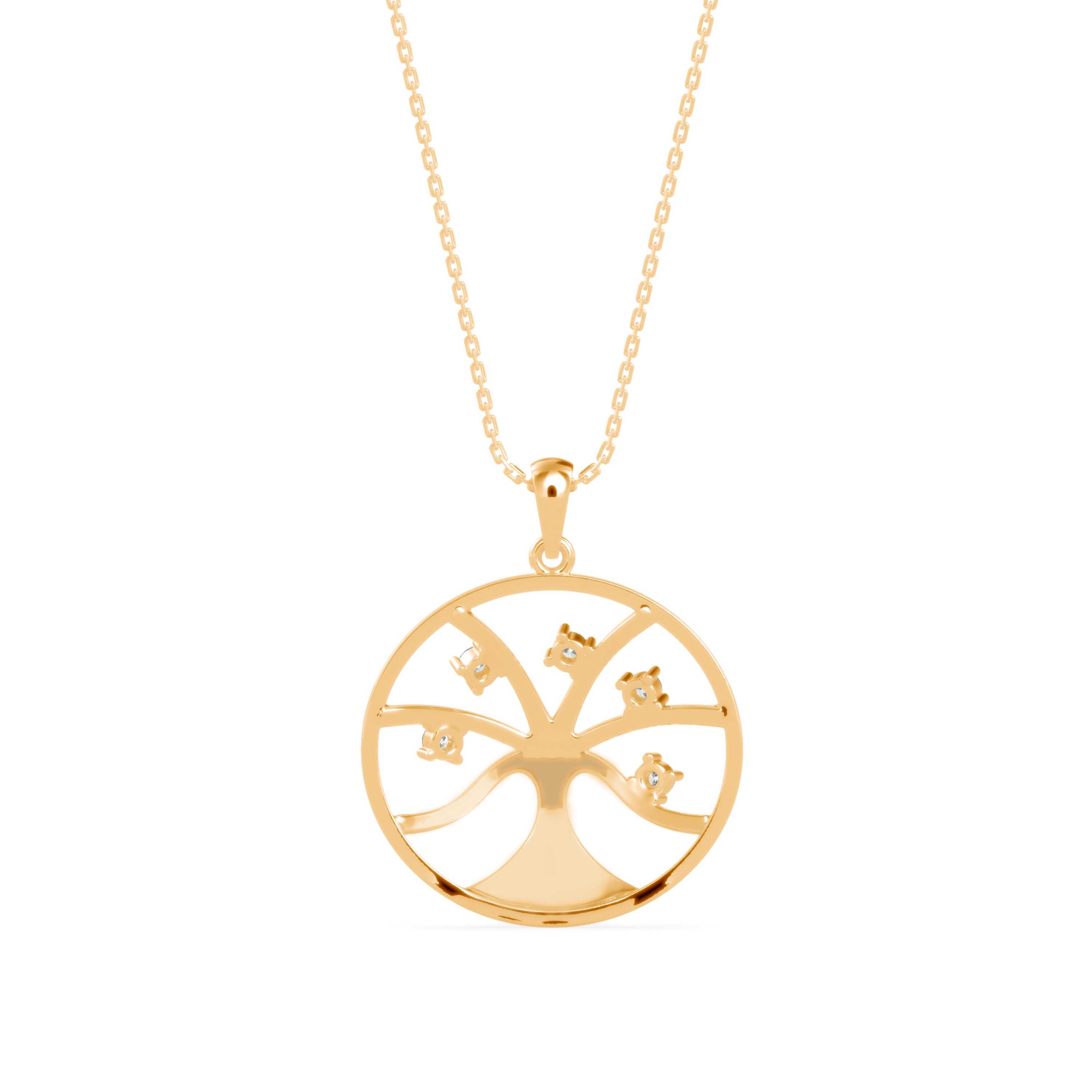 0.15Ct Tree of Life Design Lab-Grown Diamond Gold Pendant Necklace