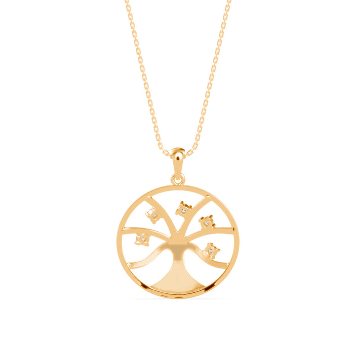 0.15Ct Tree of Life Design Lab-Grown Diamond Gold Pendant Necklace