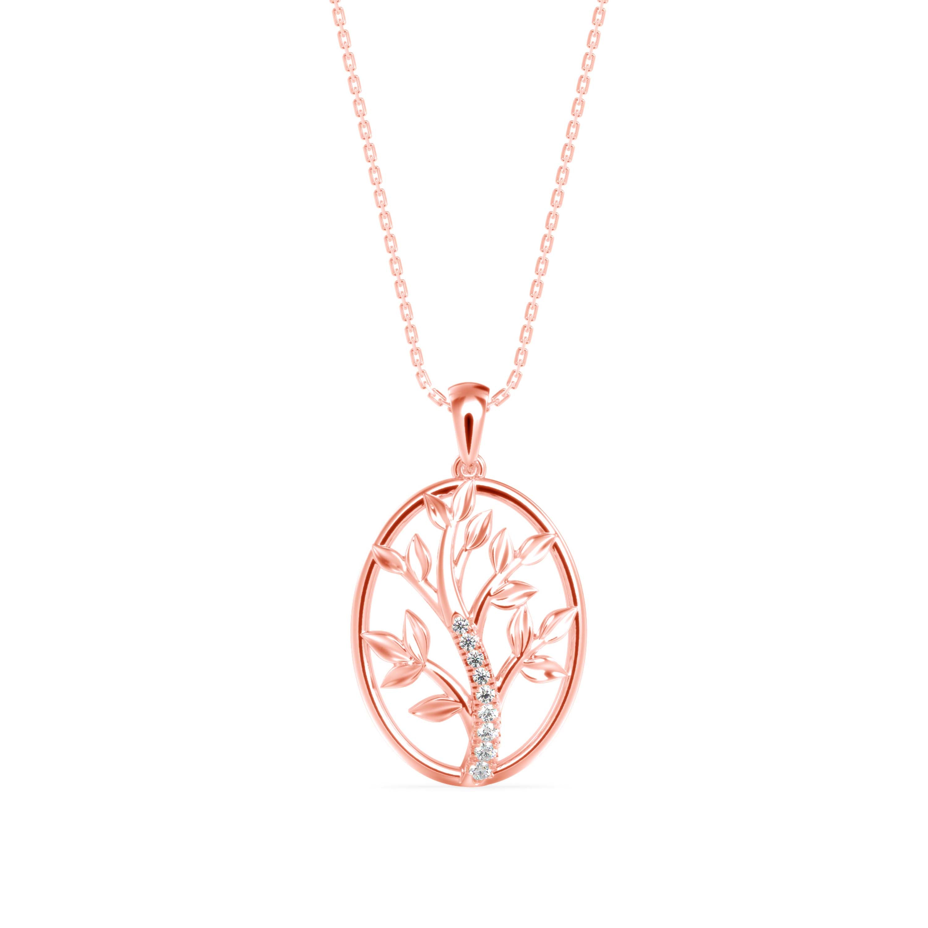 0.06Ct Tree of Life Design Pave Lab-Grown Diamond Gold Pendant Necklace