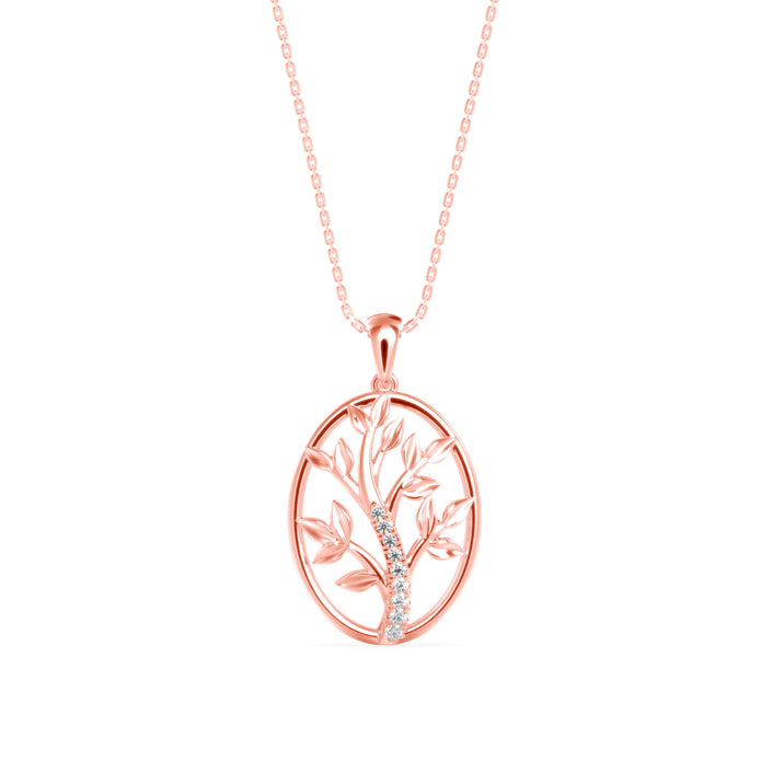0.06Ct Tree of Life Design Pave Lab-Grown Diamond Gold Pendant Necklace