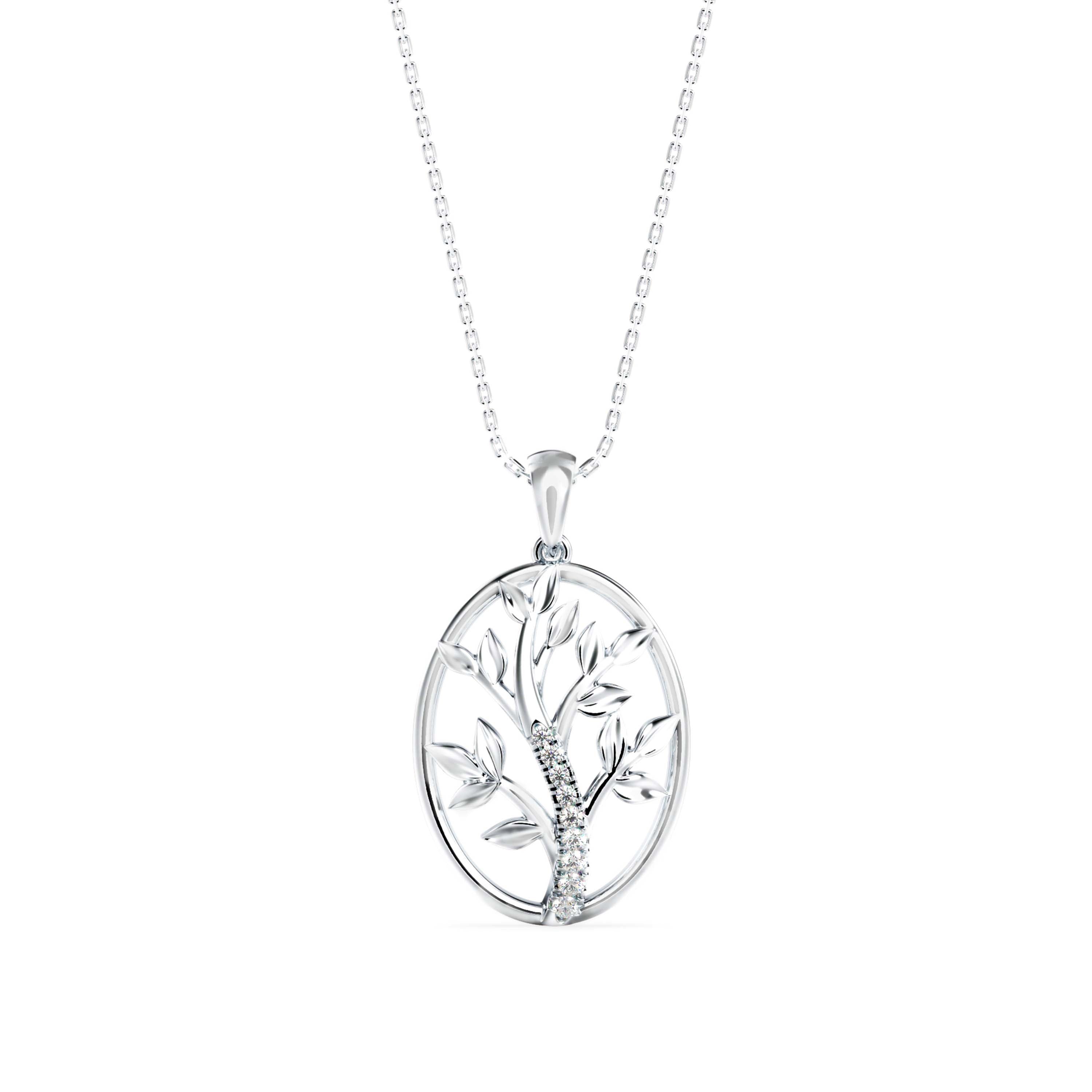 0.06Ct Tree of Life Design Pave Lab-Grown Diamond Gold Pendant Necklace