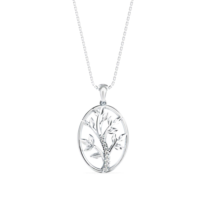 0.06Ct Tree of Life Design Pave Lab-Grown Diamond Gold Pendant Necklace