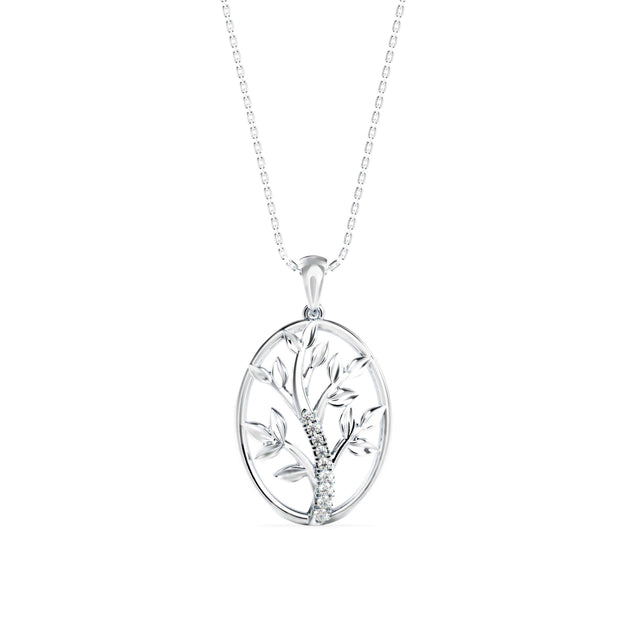 0.06Ct Tree of Life Design Pave Lab-Grown Diamond Gold Pendant Necklace